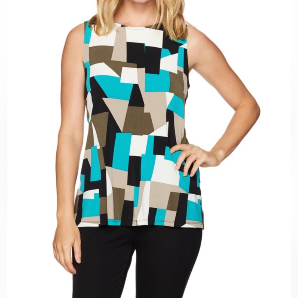 Kasper Casual Modern Design, Mosaic Printed Sleeveless Top. Medium
